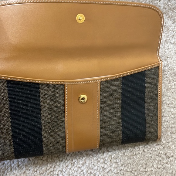 Vintage FENDI Penguins Wide Stripe Brown& Black Canvas Wallet - Picture 7 of 16